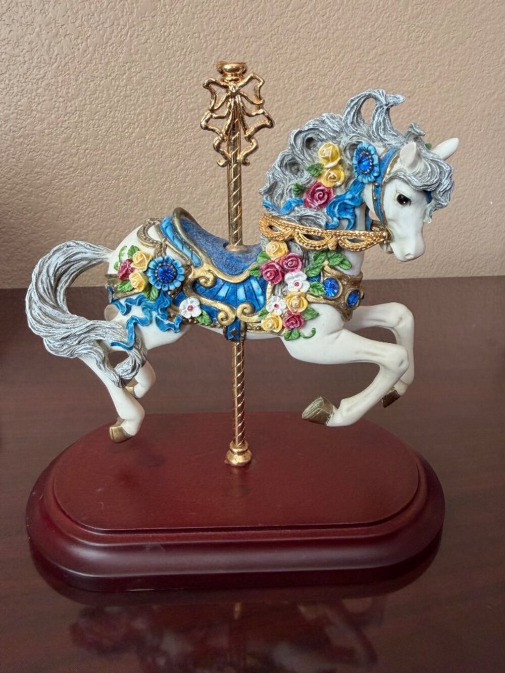 1995 Hamilton Collection Sapphire Jumper Jeweled Carousel Horse Figurine